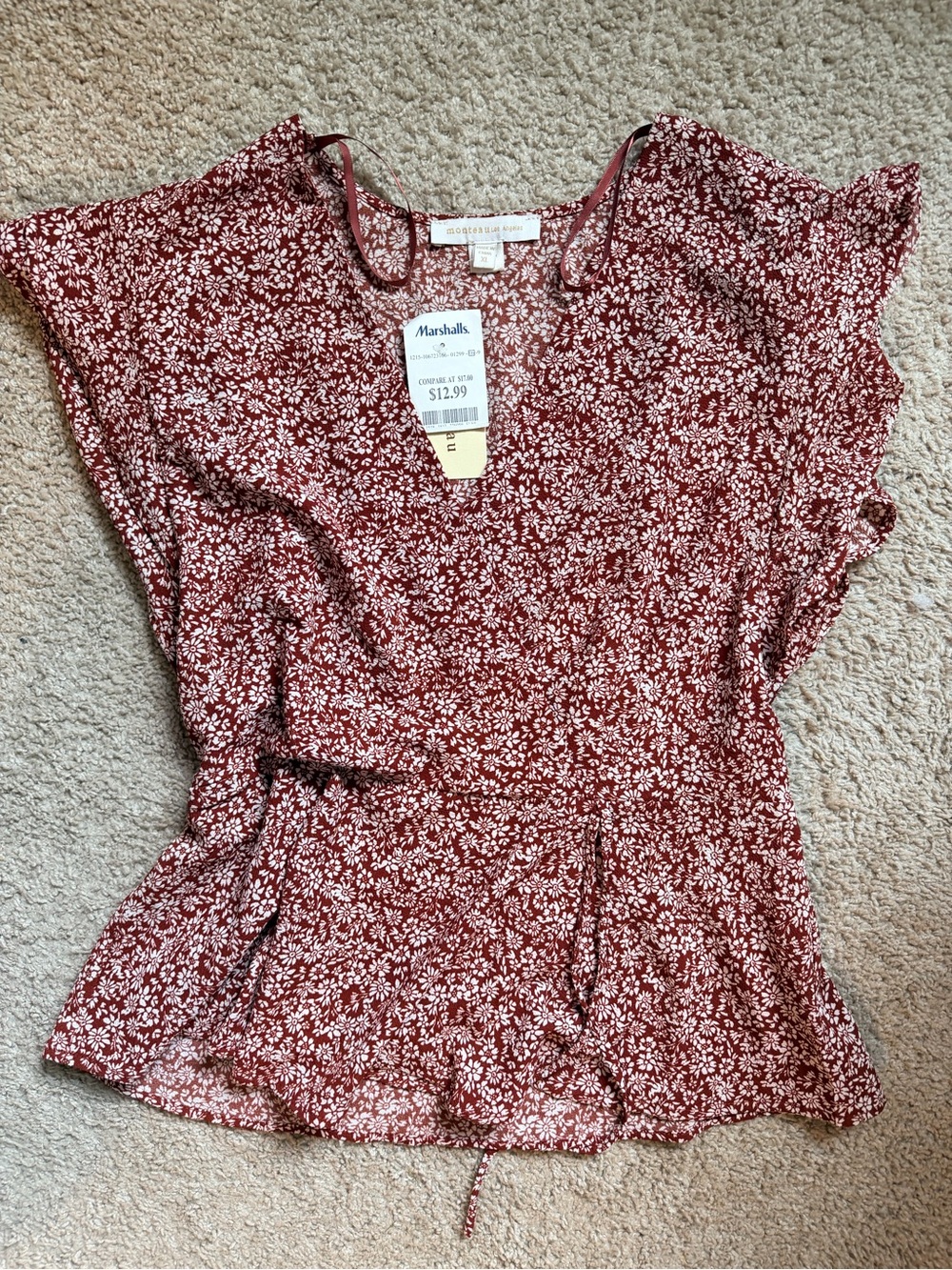 Floral Tie-Waist Blouse in Burgundy